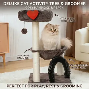2026 New 27.8" Small Cat Tree Tower for Indoor Cats,Multi-Functional Heart Cat Tree | Small Sisal Scratching Post with Plush Hammock & Grooming Toy for Cats