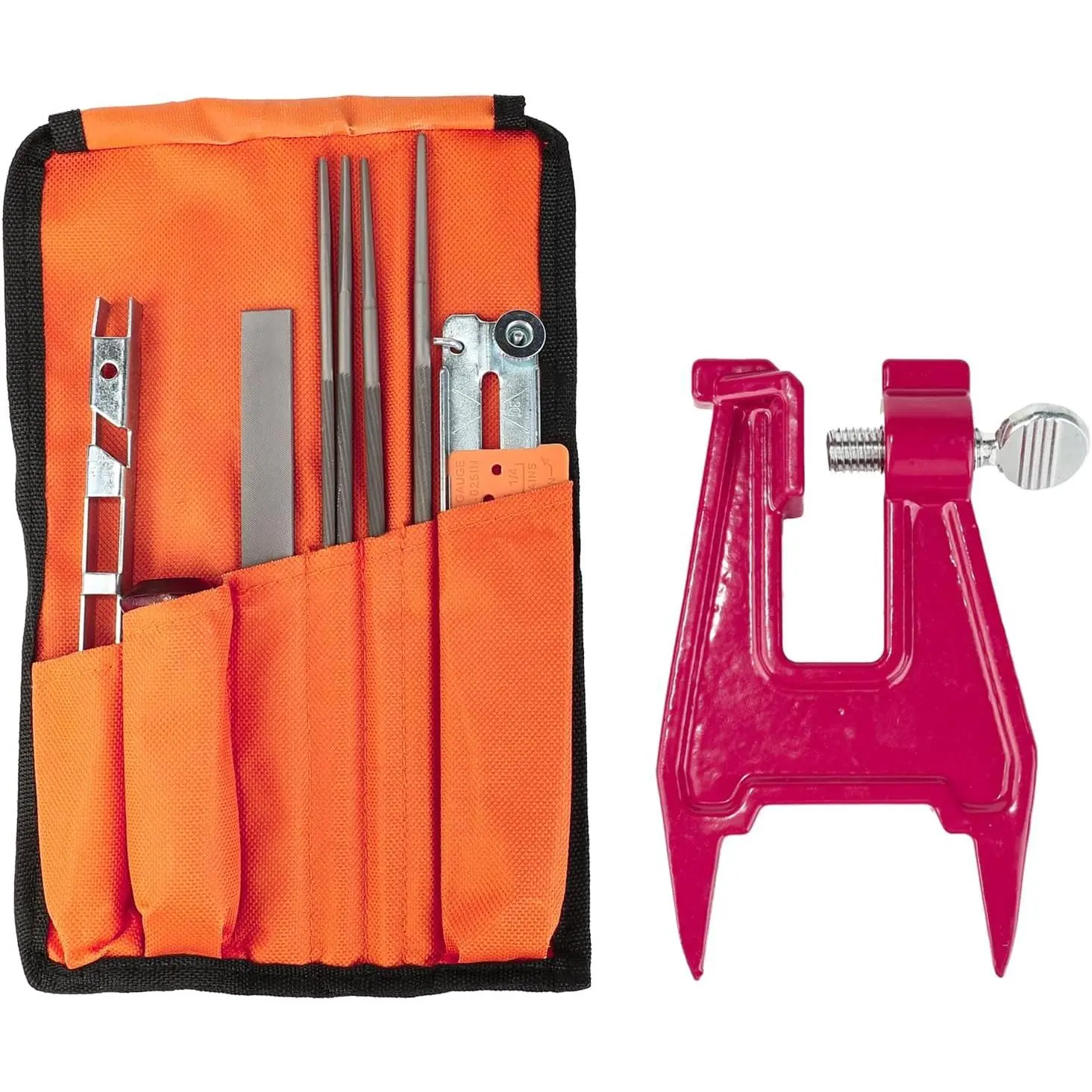 Chainsaw Sharpening File Kit,Chainsaw Chain Sharpener with 4 Sizes Round File (5/32", 3/16", 13/64", 7/32"), Flat File, Handle, Stump Vise,Filing Guide & Pouch