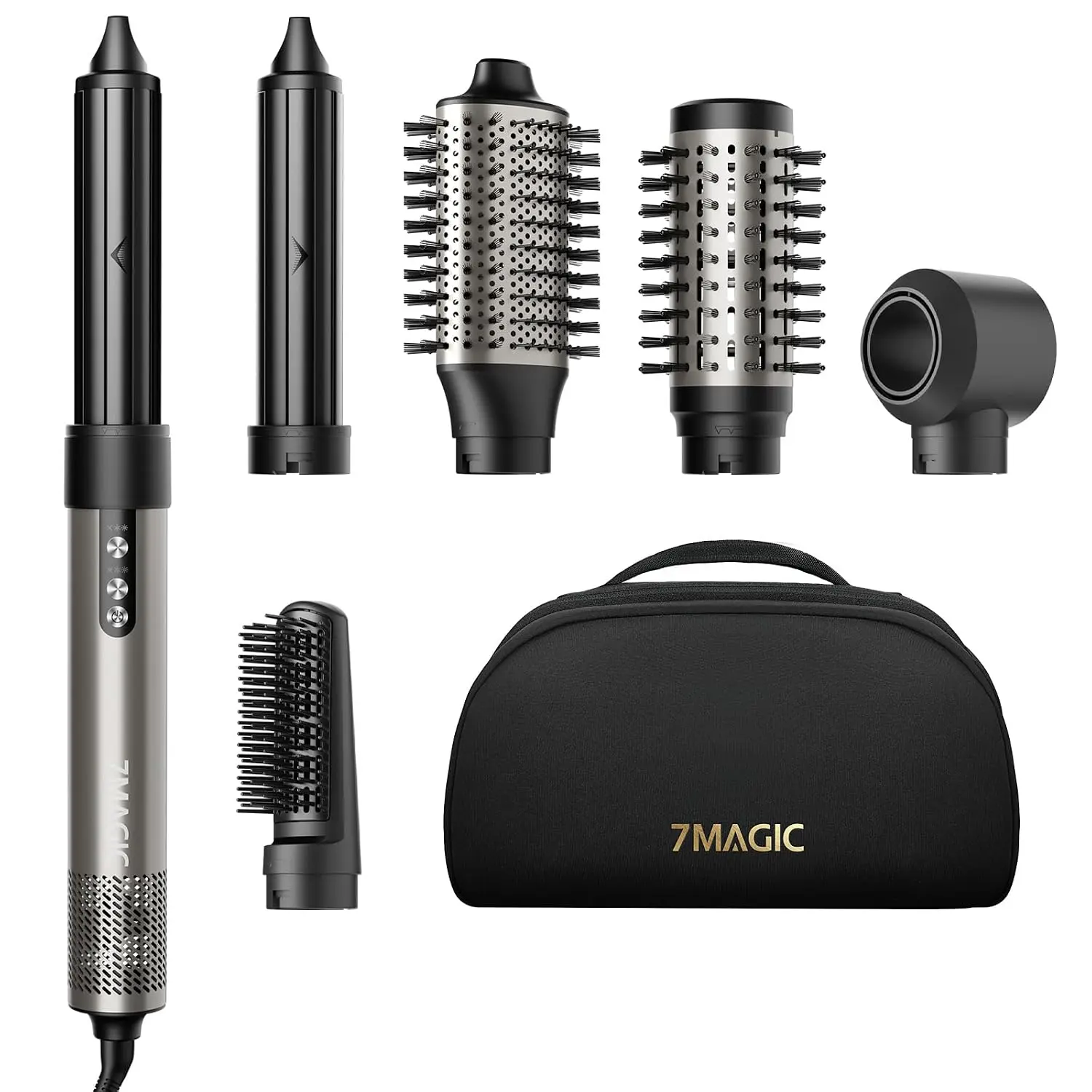 7MAGIC 6 in 1 Multi Hair Styler Dryer Brush, 110,000 RPM High-Speed, Negative Ionic, Fast Drying for Professional Blow Dry, Curling, Volumizing, Straightening and Styling, Silver