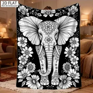 2D Flat, 1pc Elephant Pattern Portable Blanket-Lightweight Home Furnishings Bedding Blanket Suitable for Travel Camping Living Rooms Offices Sofas Chairs And Beds-Soft And Warm Fabric Digital Printed Blanket