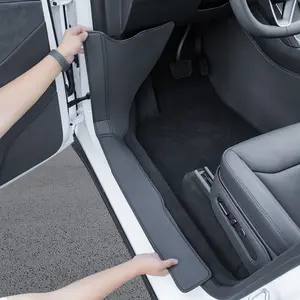 6 pieces, for Tesla Model Y Juniper front and rear door sill protection pads, welcome pedal suede protection pads, anti stepping and dustproof pads, threshold pads, black PU leather