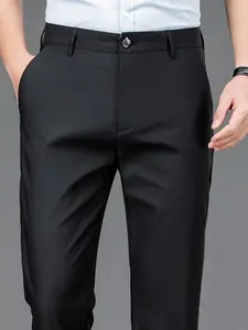 Men's New Loose Straight Leg Elastic Solid Color Formal Pants, Business Suit Pants, Anti-Wrinkle Comfortable Business Casual Trousers, Formal Commuter Workwear for All Seasons Business Attire Clothes
