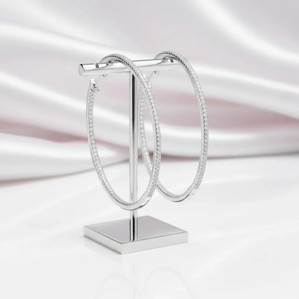 Round Cut D Color Diamond Option Hoop Earrings