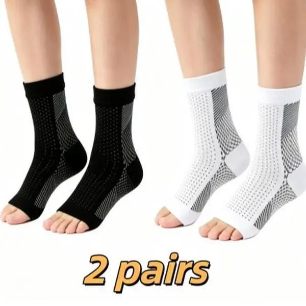 Unisex 2-Pair Toeless Short Compression Socks - Breathable Moisture-Wick Fabric, Elastic Anti-Roll-Down Edge, Targeted Compression for Long Standing/Sitting, Reduces Leg Swelling/Aches, Active Socks for Outdoor Sport Running Hike, Multiple Sizes Athletic