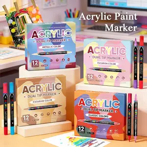 Professional Art Markers Set, 12 Dual-Ended Pens for Canvas Wood Ceramic Stone, Versatile Art Creation Tools, Ideal for Back-To-School Season