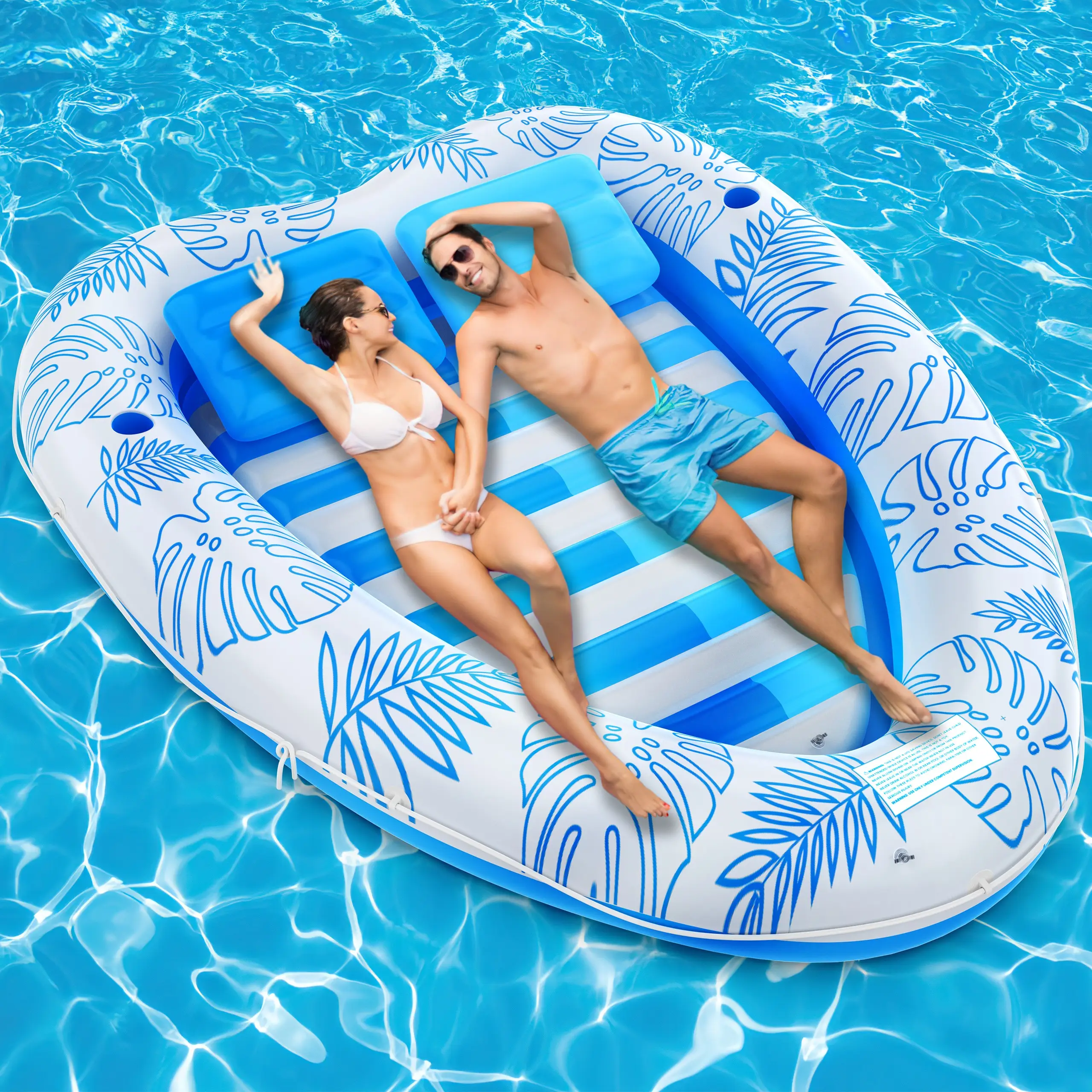 Inflatable Pool Lounger Float - Large Beach Sun Tanning Floaty Raft Sunbathing Water Lounge Floaties Tub with Drink Holder - Blow Up River & Lake Sunt