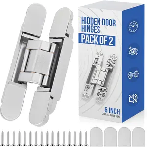 Invisible Door Hinges 2 Silver – 6inch 3 Way & 180 °   Swing Concealed Hinge, Zinc Alloy Invisible Hinge, Hidden Door Hinges with Capacity up to 88lb