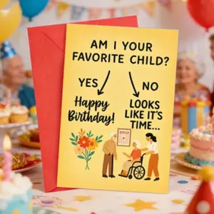 1pc Funny Family Birthday Card for Adults - Ized Seniors Joke with Ageing Humor, Parent- Relationship Teasing from / to Mom & Dad, English Language Greeting Card for Aging Family Members