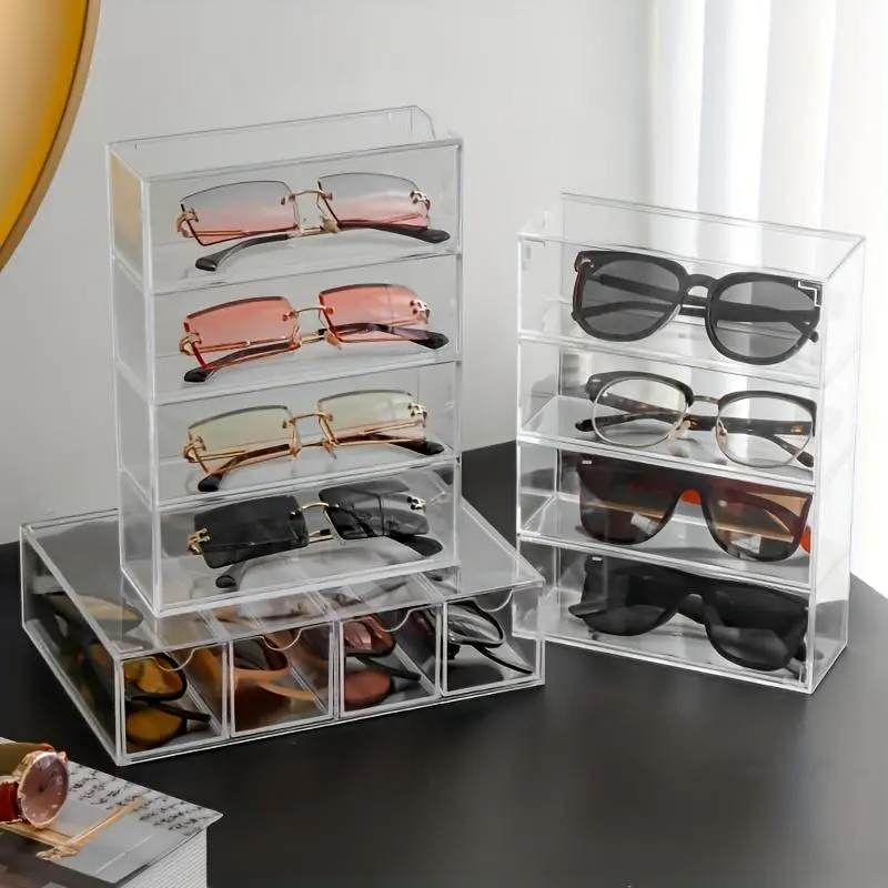 Clear Acrylic Sunglasses Storage Box, 1 Count 4 Layer Sunglasses Display Box, Sunglasses Organizer, Home Organizer for Living Room Bedroom, Multi Grids Organizer, Durable Storage Organizer