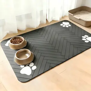 Quick-Drying Absorbent Pet Feeding Mat for Dogs and Cats, Non-Slip Rubber Bottom, Dark Polyester Surface for Indoor Use