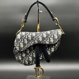 Pre-owned Dior canvas saddle christian Navy Oblique Bag Mini for Women