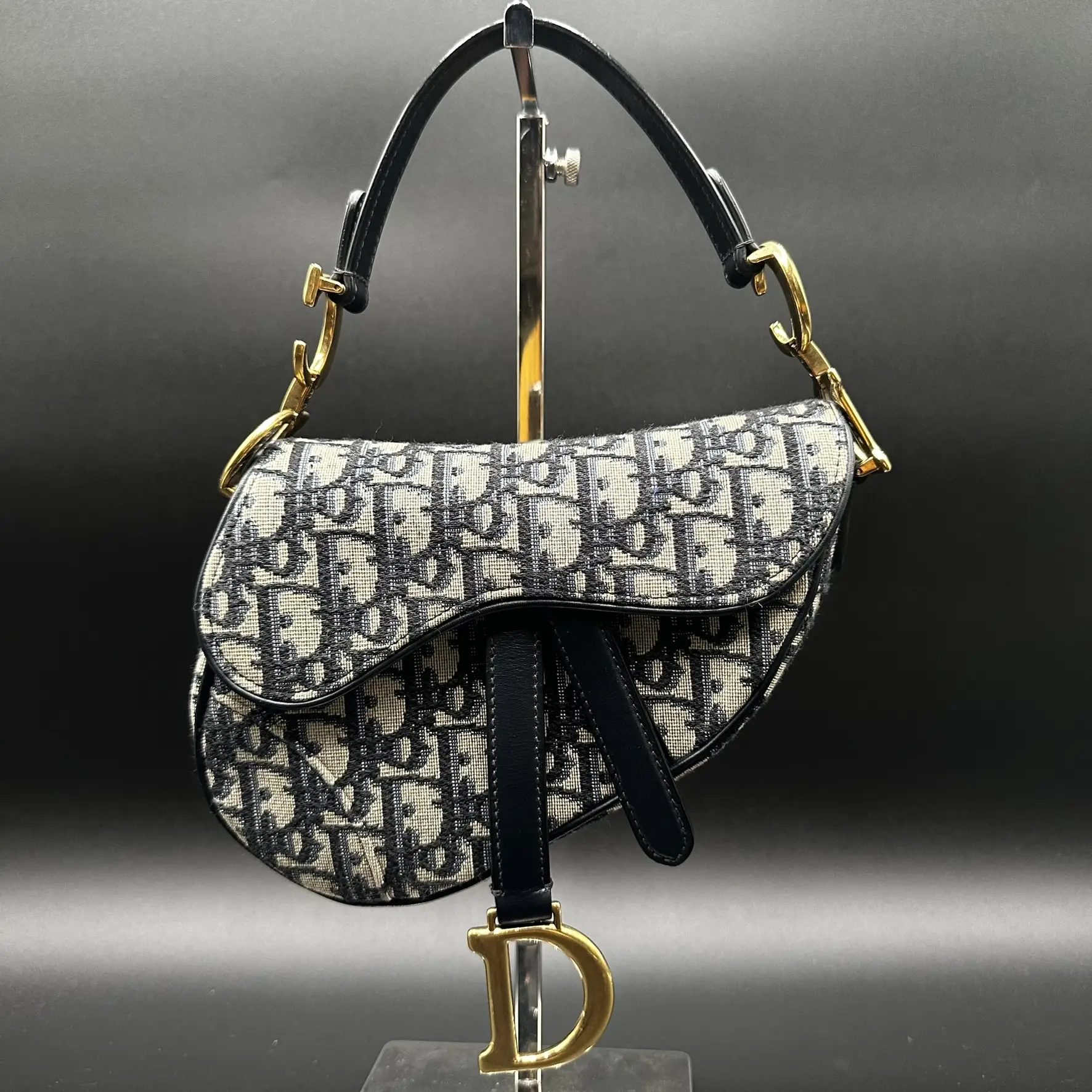 Pre-owned christian dior canvas saddle Navy Oblique Bag Mini for Women