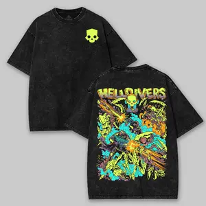 Washed Cotton Crew Neck Short Sleeve Tee Helldivers 2 The Taste of Freedom Video Game Graphic Soft Breathable Streetwear Casual Top Ideal Gamer Holiday Birthday Gift Adult Men Women All Season Summer Outfit