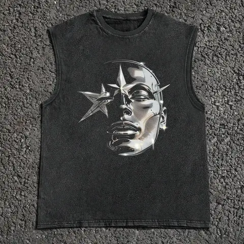 Men's 100% Cotton Street Style Graphic Print Round Neck Tank Top, Regular Fit Vintage Trendy Casual Comfy Sleeveless Top for Summer, Fashion Men's Clothes for Daily Wear Tank Tops Workout