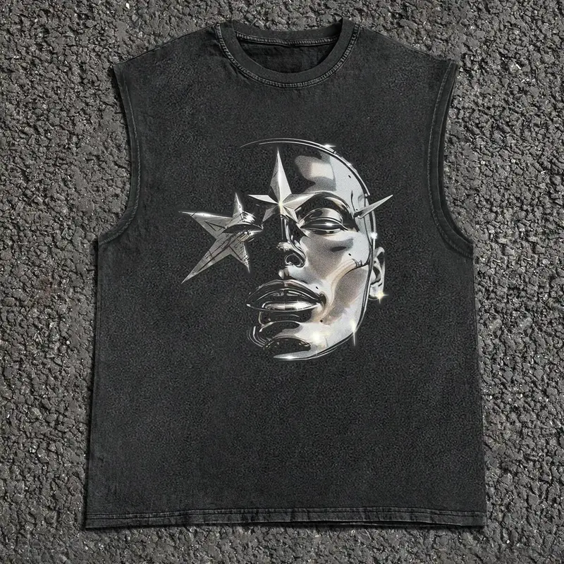 Men's 100% Cotton Street Style Graphic Print Round Neck Tank Top, Regular Fit Vintage Trendy Casual Comfy Sleeveless Top for Summer, Fashion Men's Clothes for Daily Wear Tank Tops Workout