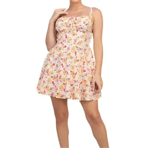 SADIE IVORY/PINK BOUNCY FLORAL CORSET MINI DRESS