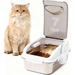 304 Stainless Steel Dog Food Storage Container with Lid for Cat Bird Pet Dry Food Treats, Mouse Proof Small Storage Bin Fits Up To 7 Lbs, Comes With Scoop