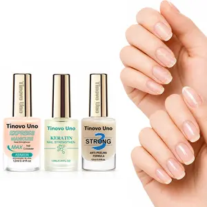 Tinovo Uno Nail Strengthener Multi-Pack (3-Piece Set), 12ml/0.4 fl. oz Daily Manicure Quick-Drying Care Treatment for Fragile, Soft, Brittle Thin Nails