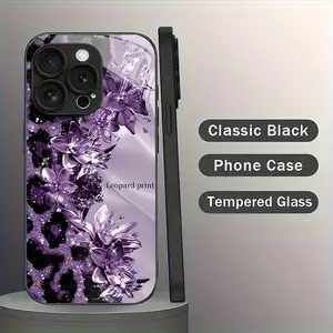 This phone case features a purple floral and leopard print pattern, a skin-friendly feel, a glass-like texture, and a white gloss finish. It's compatible with iPhone 17, 16, 15, 14, 13, 12, 11, and Samsung models. It makes a great gift for friends