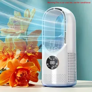 Portable Bladeless Fan Light, USB Powered, Desk Bladeless Fan with Water Mist Cooling, Seven-Color LED Ambiance Lamp, Timer & Smart Shut Down, Portable Misting Fan for Office, Travel, Camping