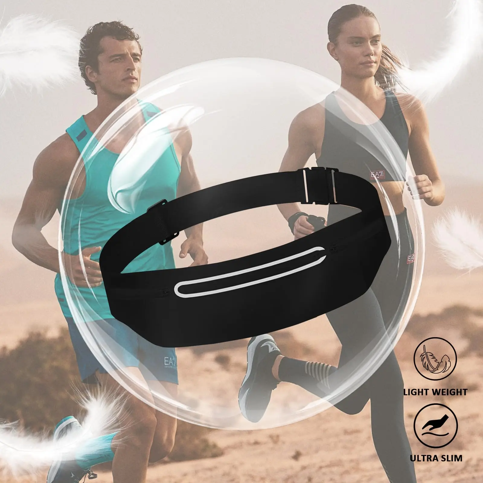 1 Pack Waterproof Reflective Running Waist Pack, Adjustable Slim Elastic Phone Waist Belt, 3 Pockets Expandable Sports Fanny Pack, Lightweight Unisex for Gym Hiking Outdoor