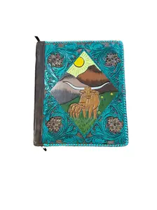 Leather Longhorn with Turquoise Lacing Tooled Document Folder