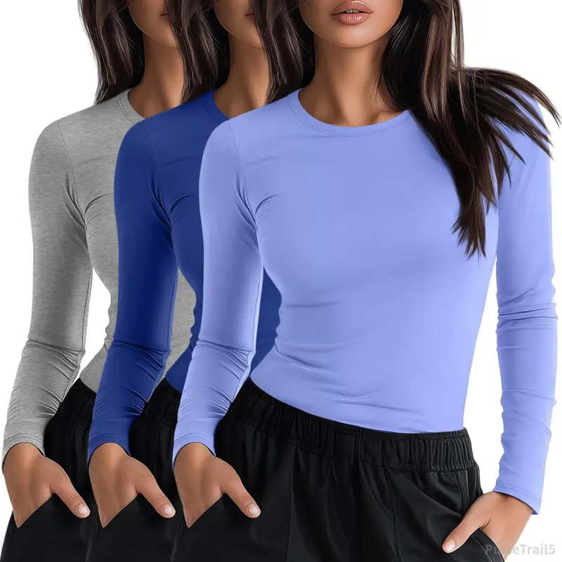 3 Pack Womens Underscrub Shirts Long Sleeve Crewneck Tops Fitted Layering Clothes Comfort Knit Tops for NursePulseTrail5