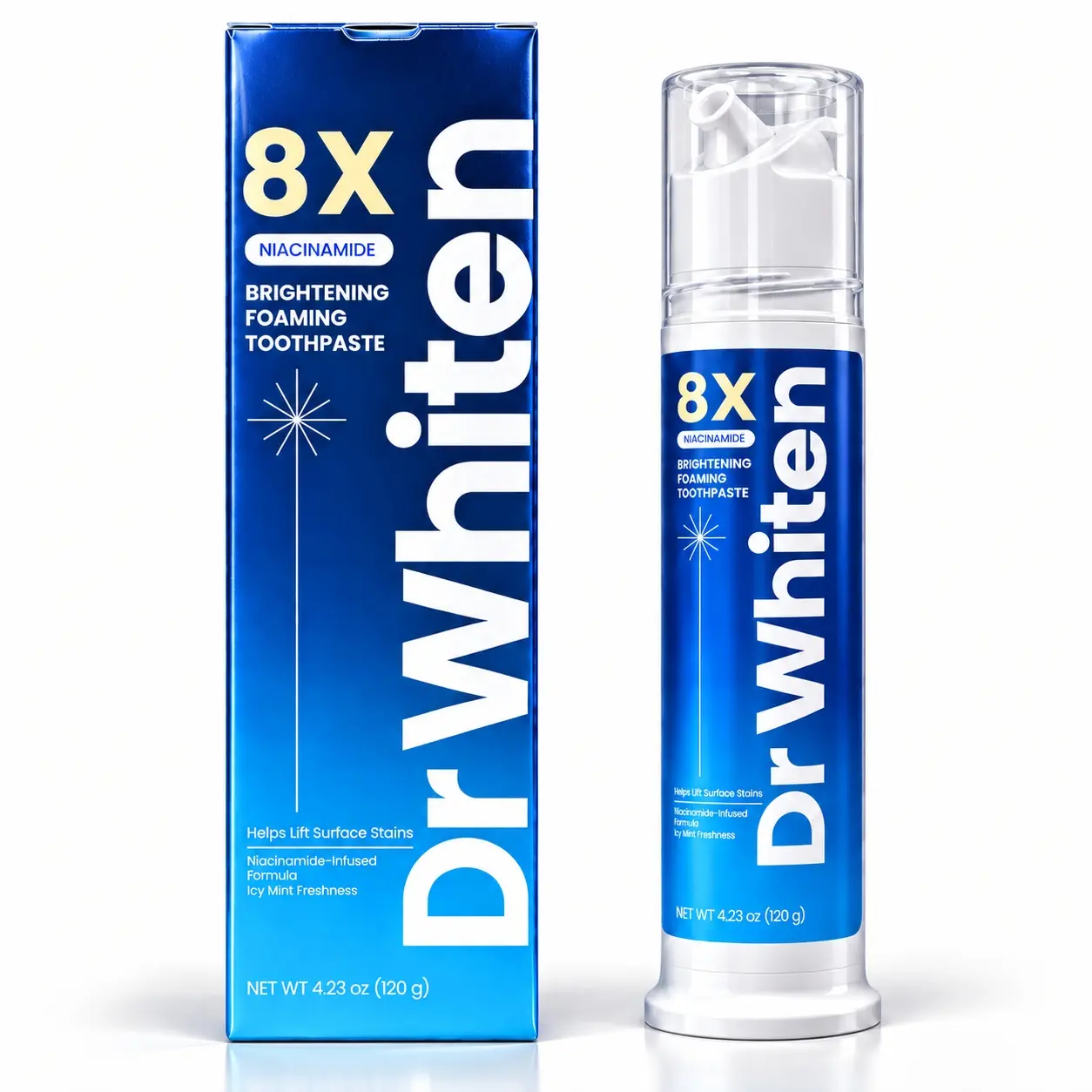 DrWhiten 8X Niacinamide Whitening Toothpaste | Upgraded Gentle Whitening & Stain Removal | Deep Cleansing Foam | Fresh Mint Daily Oral Care