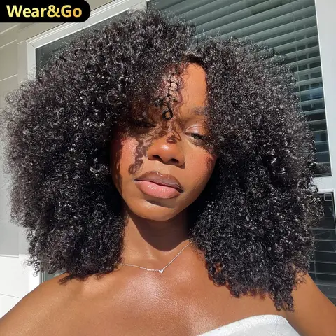 OQ HAIR Afro Curly Bleached Tiny Knots Pre Cut Lace 7x5 HD Wear Go Glueless Wigs With Drawstring Human Hair Wigs for Beginner Friendly #TikTokShopFallDealsForYou