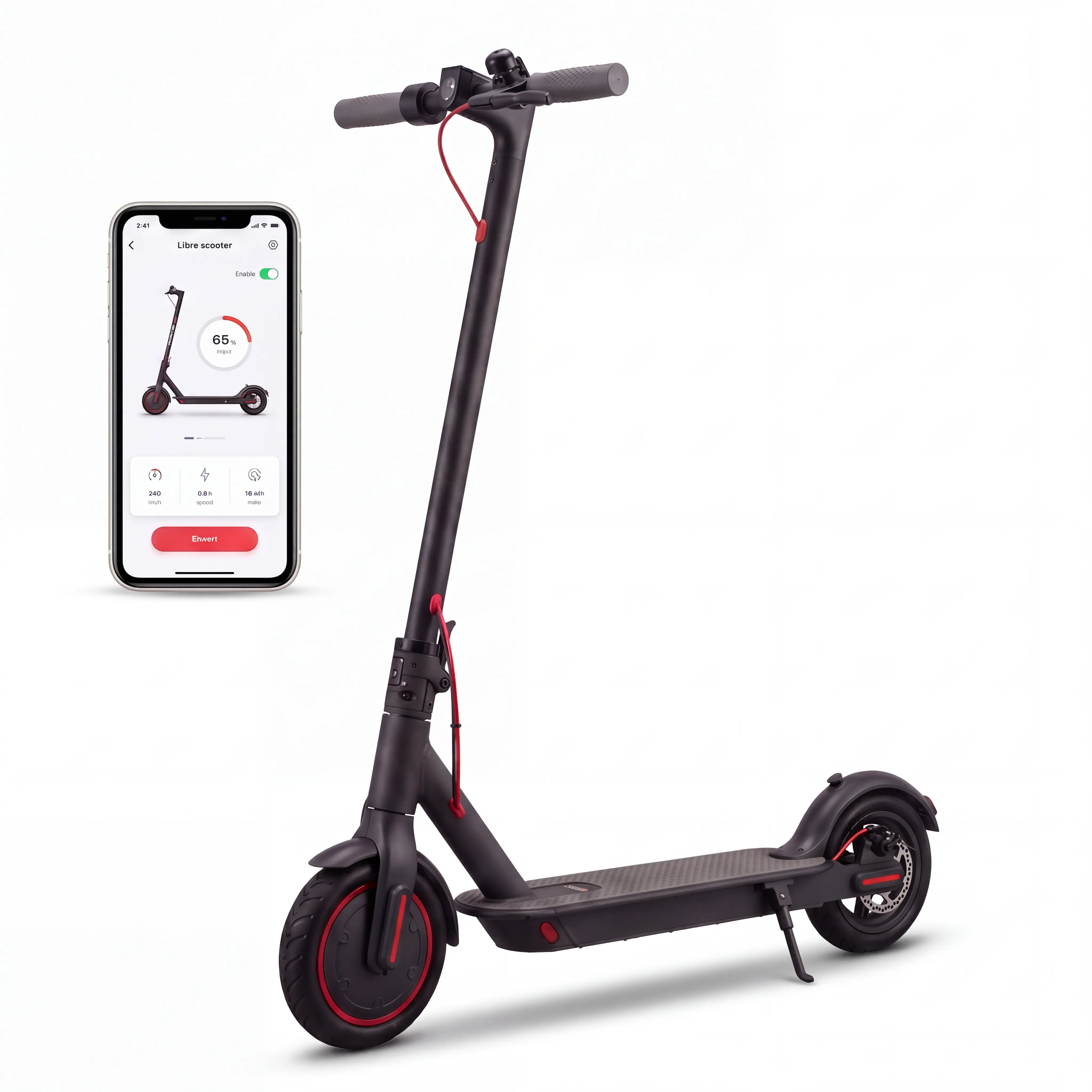 ABKDO Adult Foldable Commuter Electric Scooter - 350W Motor, 36V 10.2Ah Battery, 20-Mile Range, 15.5 mph Max Speed, 8.5" Solid Tires