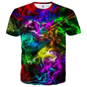 Unisex Neon Psychedelic Glowing Swirls T - Shirt | Colorful Light Art Graphic Tee for Rave, Festival, Party, Concert (Men & Women)