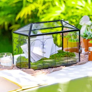 NCYP Glass Card Box with Slot and Lock - 12.6" x 5.9" x 9" Wedding Reception Lockable Card Holder with Heart-Shaped Lock - Tabletop Reception, Birthday Party Decor, Black (Glass Box Only) BG02L3