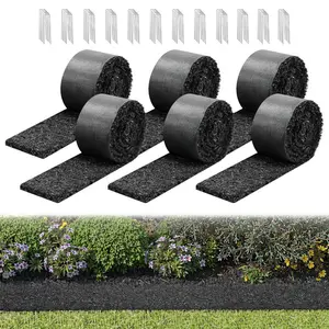 VEVOR Rubber Mulch Mat 6 Rolls 120x 4.5 in, Recycled Rubber Permanent Mulch Edging Border, Natural-Looking Flower Barrier with Stakes, 0.5 in Thick Cuttable Garden Edgings for Landscaping