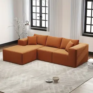 Modern 102inch Modular Sofa, Cloud Sofa with L-shaped Recliner, No Assembly Required Corduroy Compressed Sofa, Comes with Recliner sillones  flexispod Modern L-Shape Sectional Sofa Set canapé  de  compression modular  couch