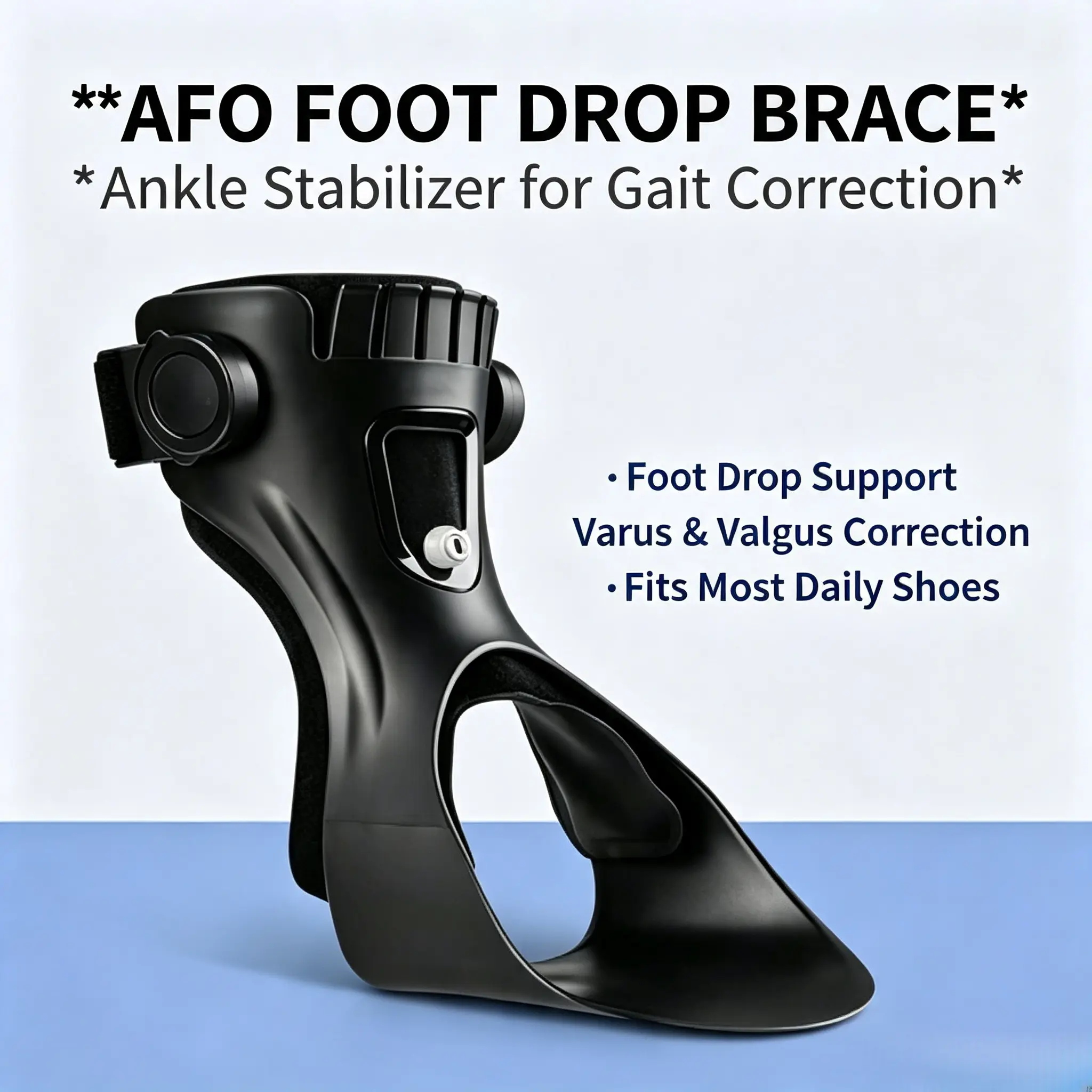 Adjustable AFO Foot Drop Brace, Ankle Stabilizer for Varus & Valgus Correction, High Support Ankle Orthosis, Fits Most Shoes, Comfort Support for Walking & Rehabilitation Training