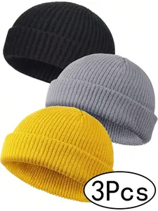 2/3 Pcs Trawler Beanie Watch Hat Roll Up Edge Skullcap Fisherman Beanie Unisex Cap Winter Warm Knitted Hat