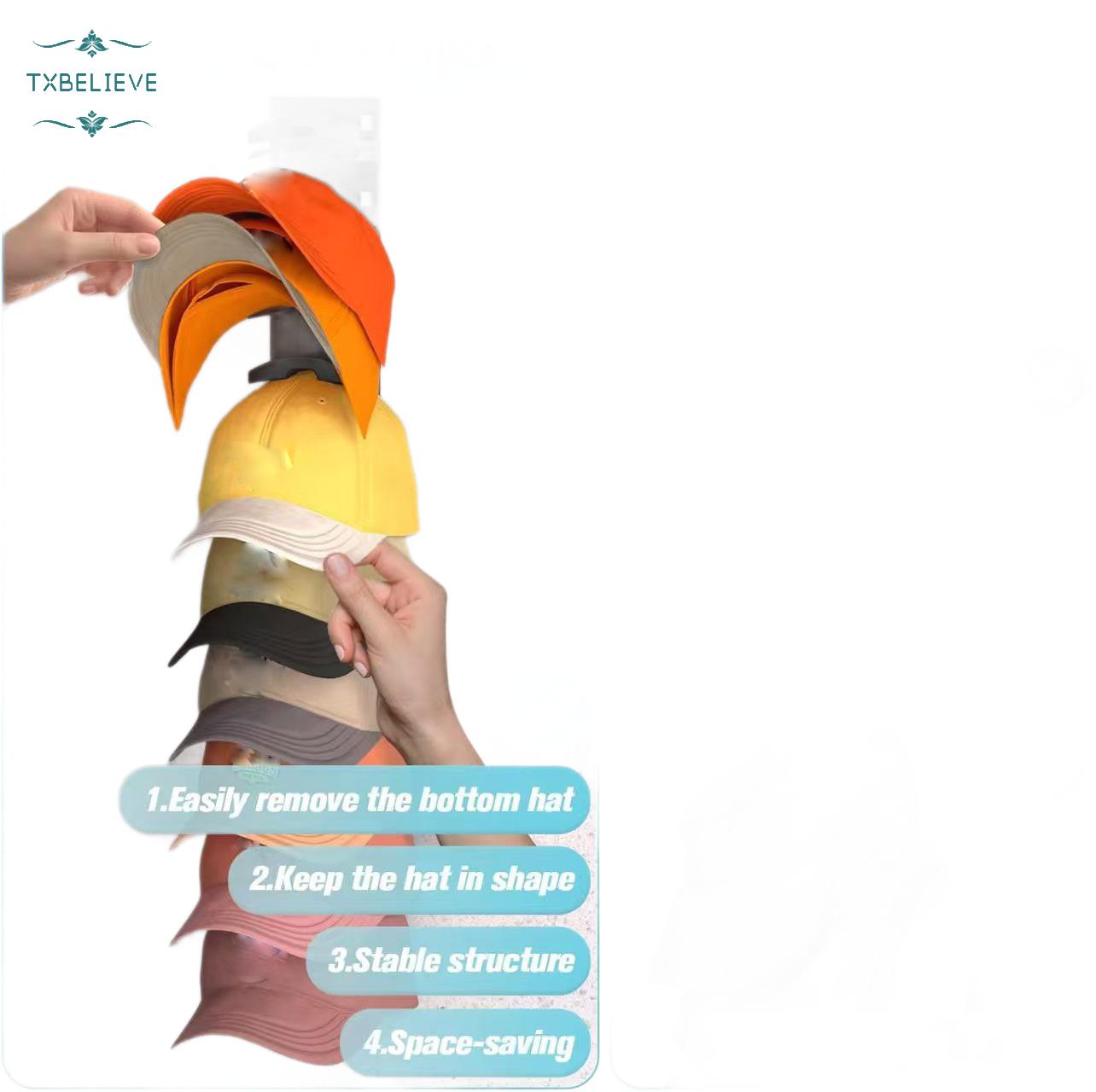 Hat Organizer for Baseball Caps, Hat Rack for Wall with Strong Adhesive Hold up to 20 Hats, Hat Hanger Holder Display for Door Closet, Cap Organizer Storage Multilayer Two Mounting Option(Black/White)