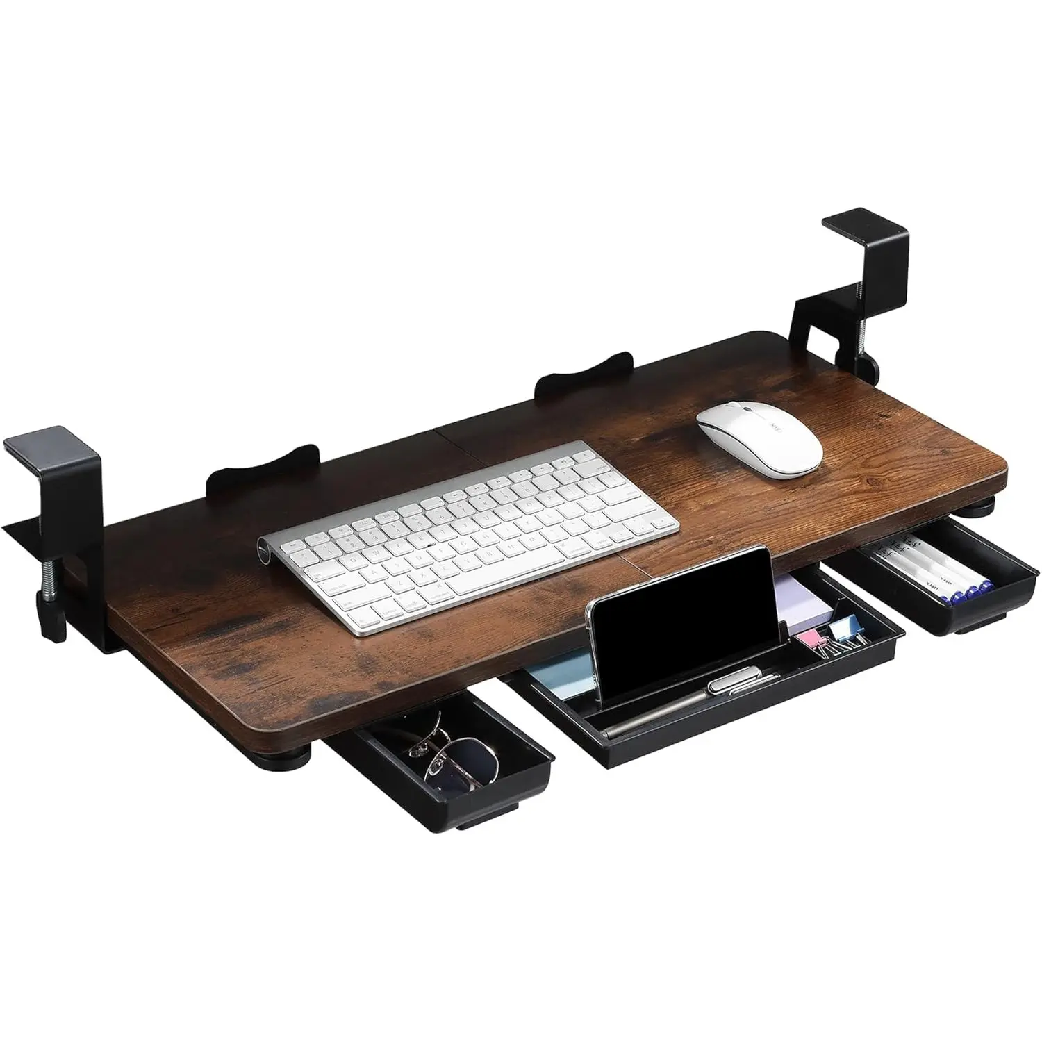 Keyboard Tray Under Desk with Drawer, 26.75 X 11.80 Inches, Large, C-Clamp Mount, Easy Install, Space-Saving, Ergonomic Design