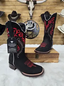 White Diamond Womens Embroidered Nobuck Leather Boot Norma - Red/Black