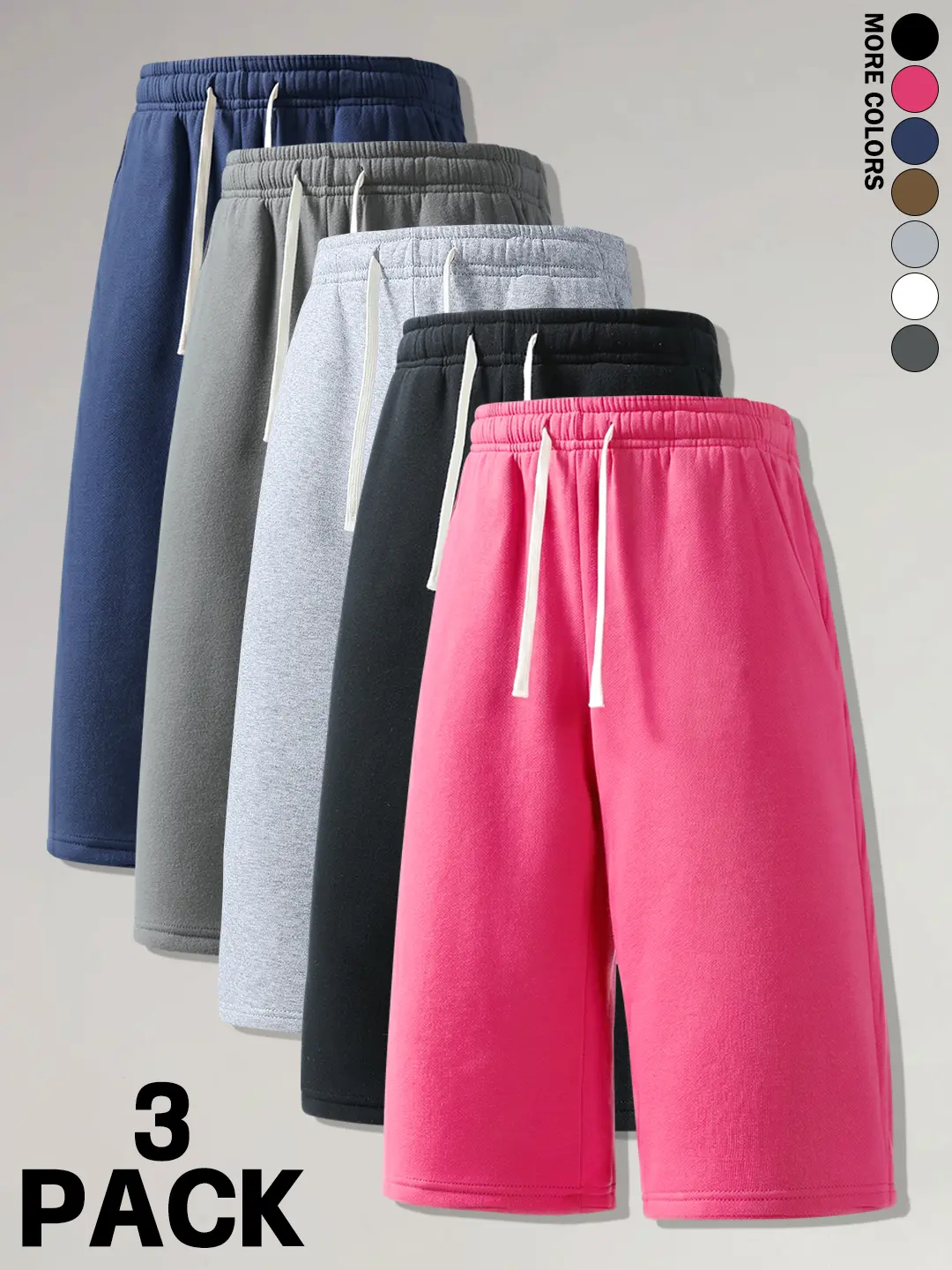 3-Pack Loose Men's Casual 7/8 Pants, Solid Color Minimal Basic Drawstring Waist, Soft Skin-Friendly Shorts, Street Fashion Daily Leisure Workout Versatile Men's Wear
