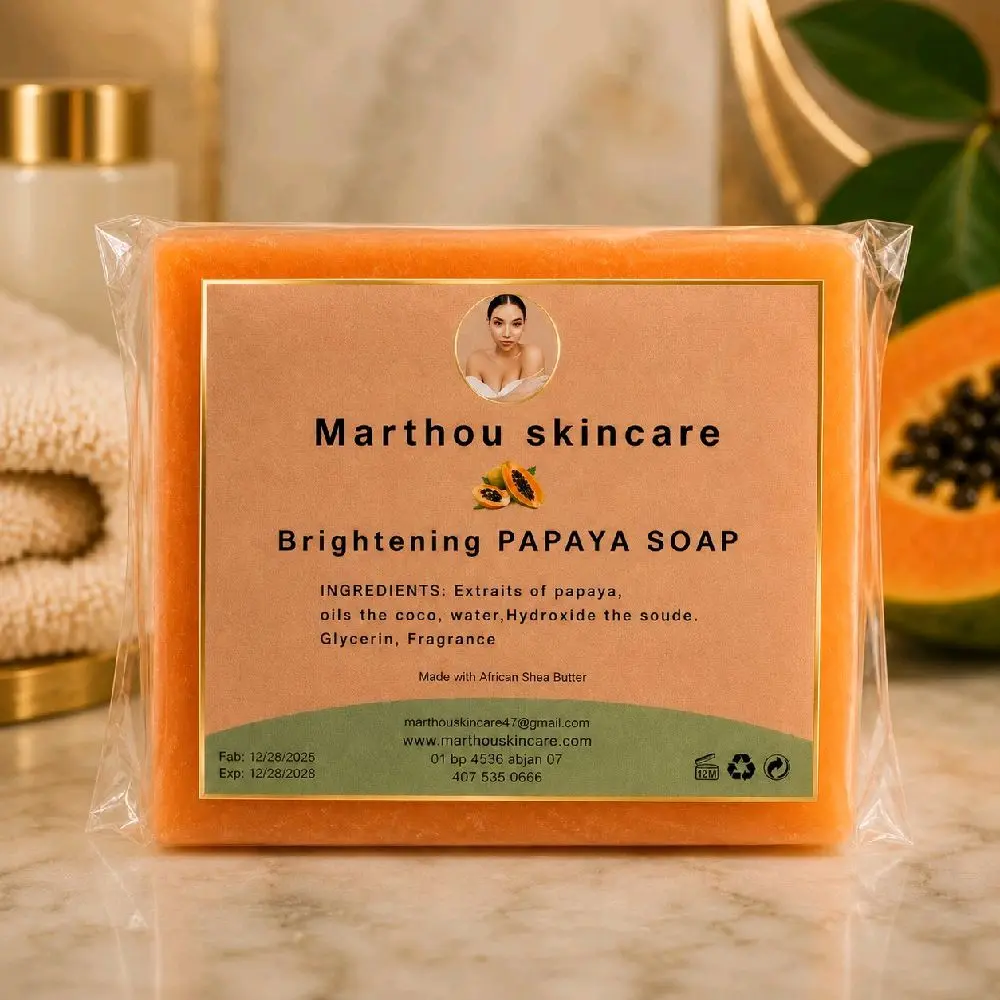 Marthou Skincare Papaya Brightening Soap - Natural Glow, Dark Spot Cleanser, Cruelty Free, 4oz Bar