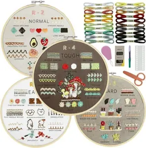 Embroidery Kit for Adult Beginners, 3-Pack 33-Stitch Practice Samplers, 7.8-Inch Hoop, Pre-Stamped Patterns, Threads & Needles, Step-by-Step Guide & Video, DIY Needlework Craft Gift for Women, Mother's Day gift