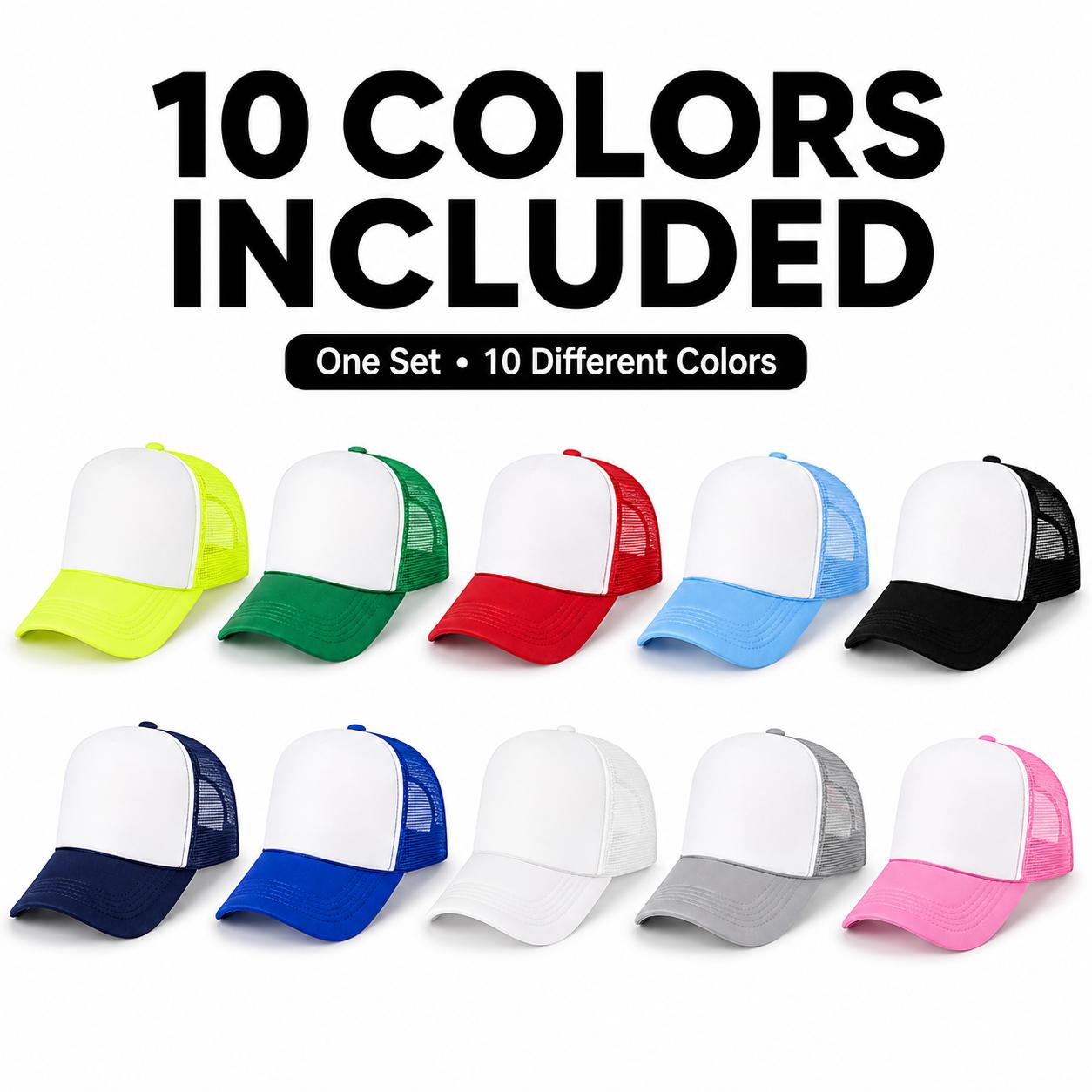 10-Pack Blank Foam Trucker Hats - Adjustable Mesh Snapback, 10-Color Bulk Baseball Caps, Breathable Mesh Netting Hats for Custom DIY, Parties, Breathable Mesh Hats 10-Pack Blank Foam Trucker Hats - Adjustable Mesh Snapback, 10-Color Bulk Baseball Caps, Breathable Mesh Netting Hats for Custom DIY, Parties, Breathable Mesh Hats