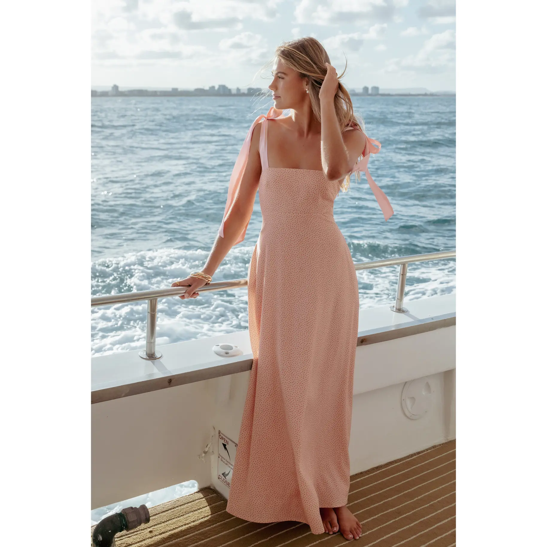 Ellody Maxi Dress - Peach Polka Dot