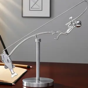 The Fisherman Balancing Sculpture, Kinetic Fishing Sculpture, Balance Art for Your Space, Fisherman Home Decoration, Sculpture Desk Decor