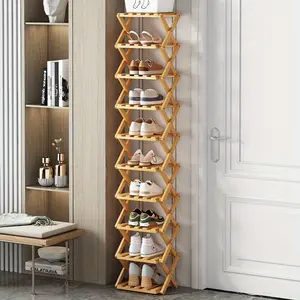 8-Tier Expandable Bamboo Shoe Rack - Space-Saving, Foldable Design for Easy Storage in Various Rooms, No Assembly Required