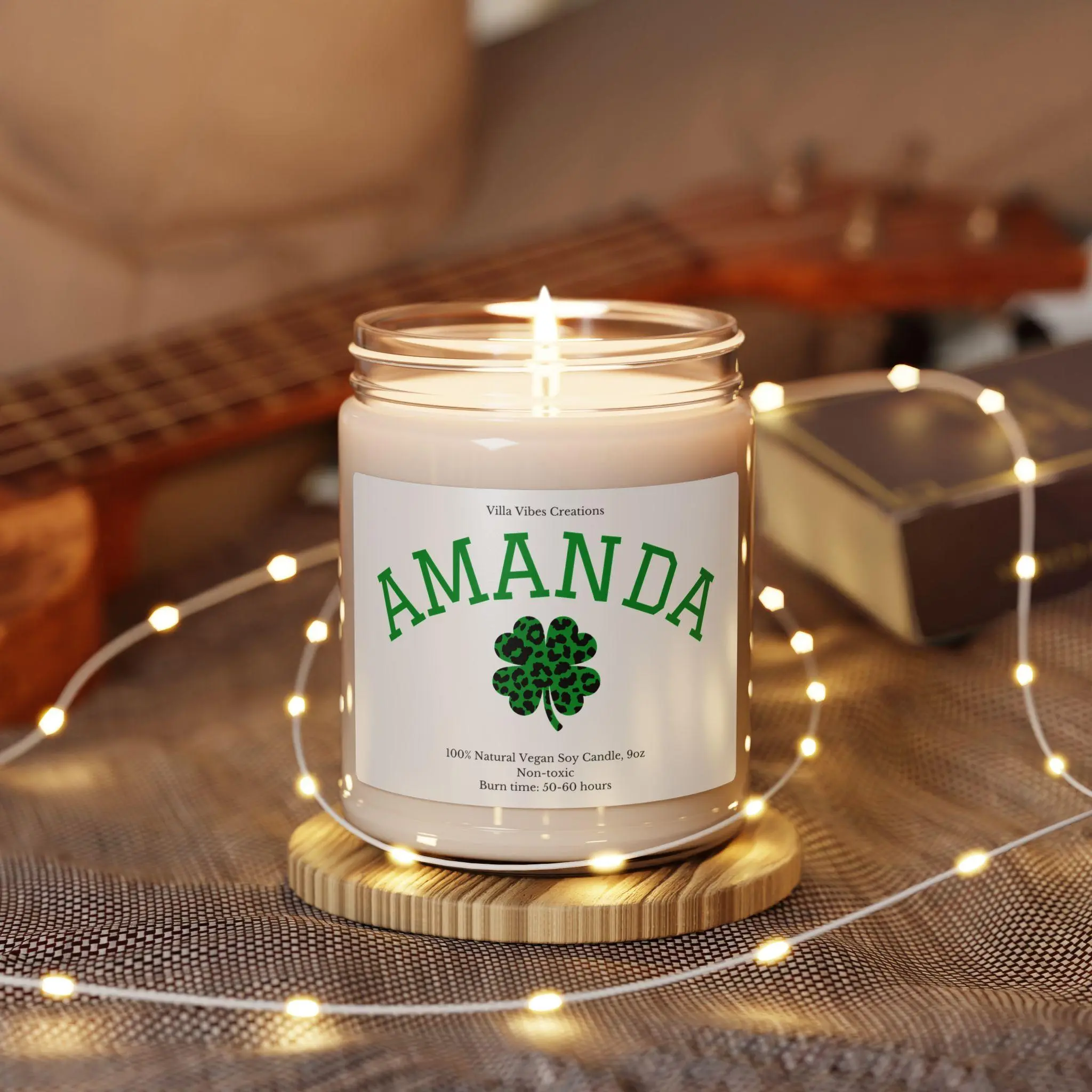 Personalized Name St Patrick's Day Candle, Custom Shamrock Candles, Four Leaf Clover, Irish St Pattys Day Gift, Shamrock Gifts, Green Candle