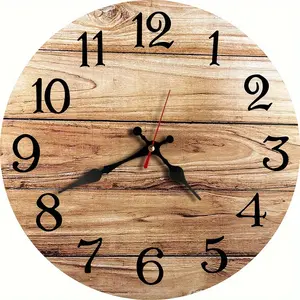 1pc Wooden Round Wall Clock, Silent Non-Ticking Clock, Suitable for Home Bedroom, Living Room, Study, Kitchen, Bathroom, Office, School Decoration