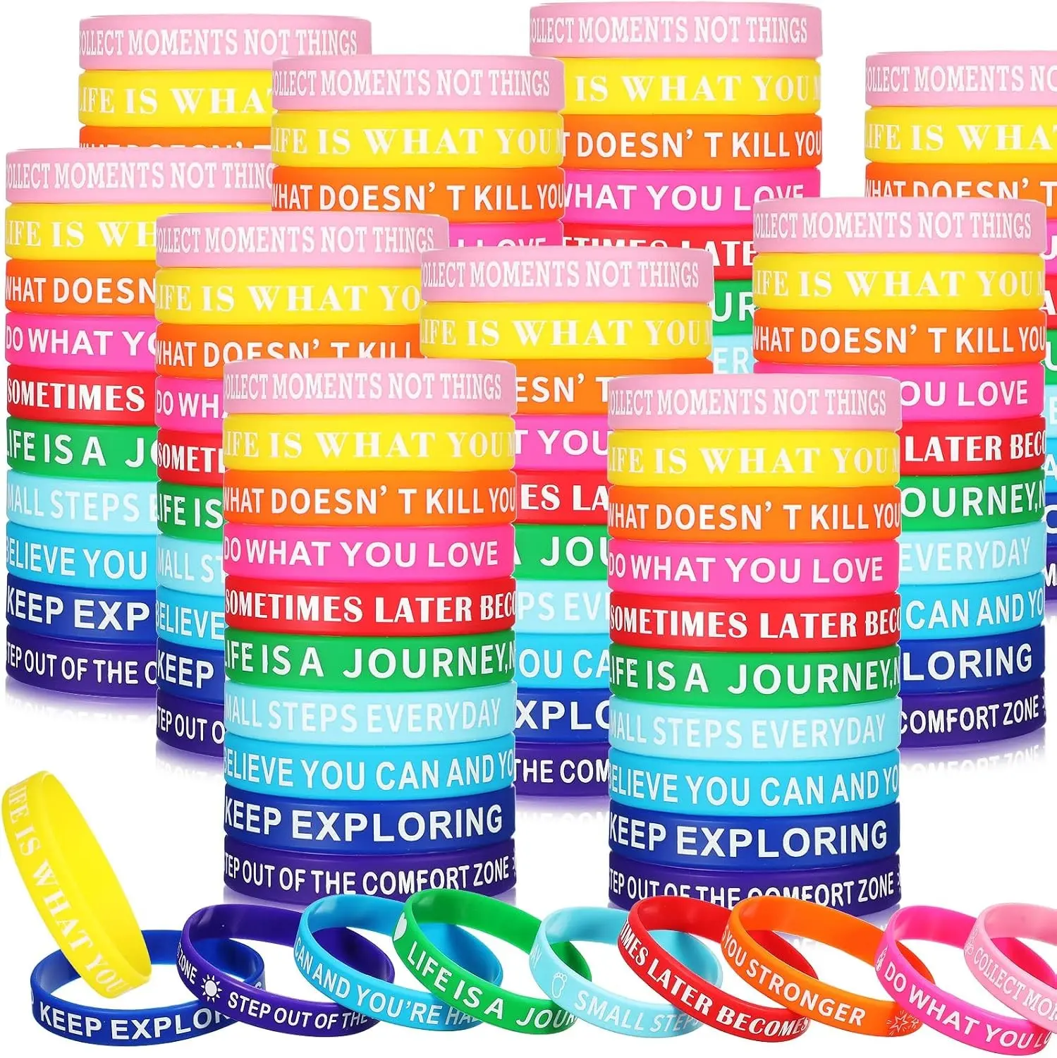 200 Pcs Motivational Wristbands Bulk Colored Inspirational Quote Rubber Bracelets Unisex Mental Health Encouragement Wristbands Silicone for Students Teen Gifts Women Men Party Favors, 20 Styles