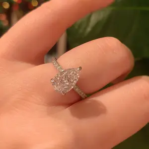S925 Sterling Silver 3 Carat Pear Shaped Ice Flower Cut Ring Synthetic Moissanite 7*11mm Ring-216(20%)